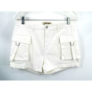 LOVE CULT White Cargo Shorts Womens Large Mid Rise Stretch Denim Hiking Outdoor